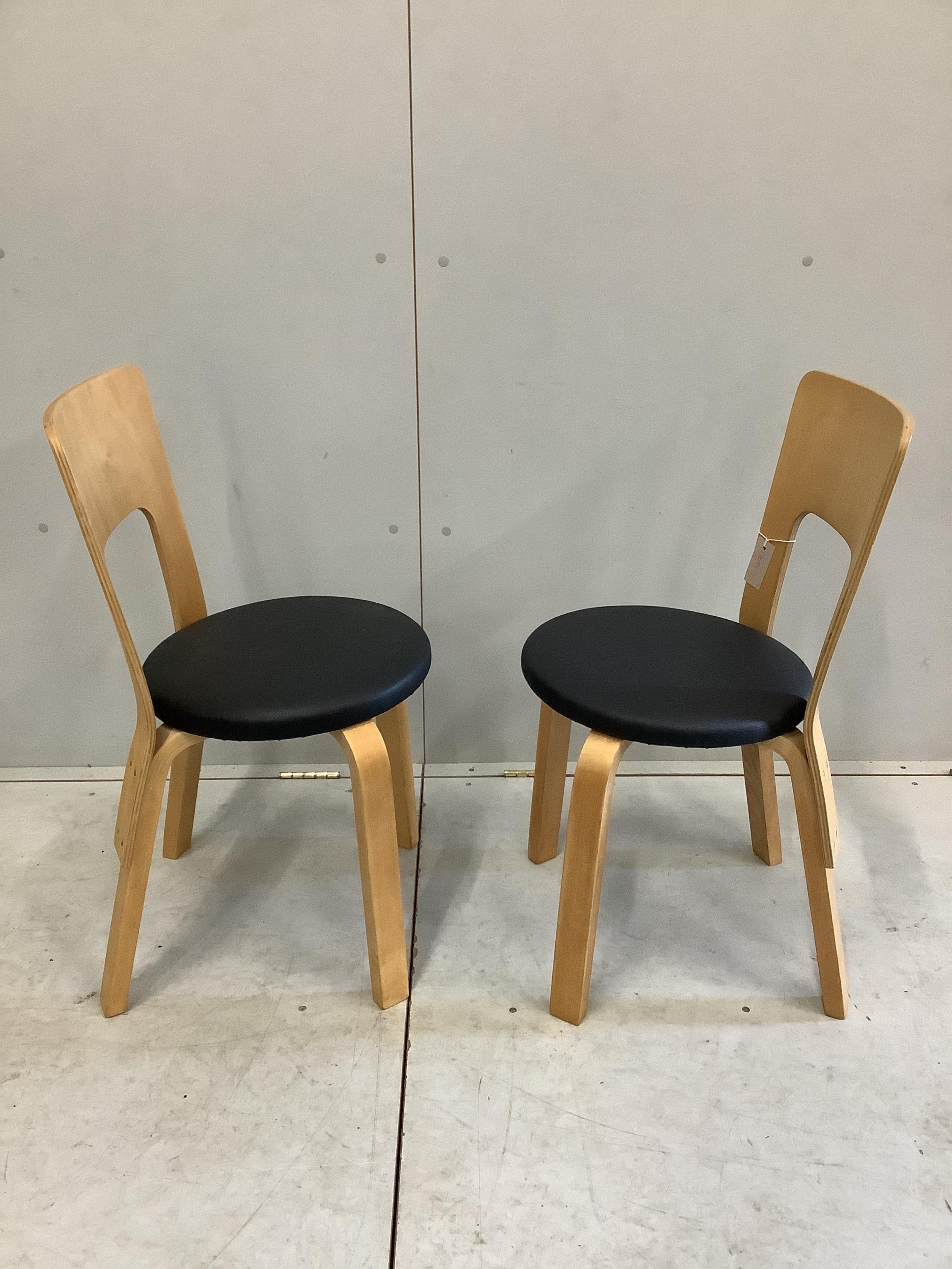 A pair of Finmar lozenge Alvar Aalto chairs, width 38cm, depth 38cm, height 78cm. Condition - good